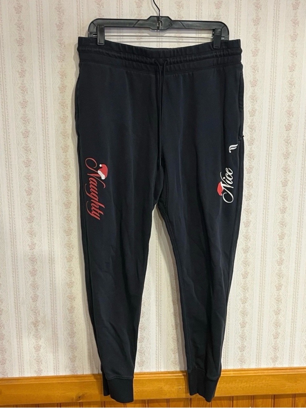 Black 'Naughty' & 'Nice' Graphic Joggers